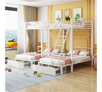 Lit Superposé Triple Convertible Avec Tiroirs, Structure En Métal, Se Transforme En Lit Double Et Deux Lits Simples, Solution Multifonctionnelle Peu Encombrante Pour Les Familles Et Les I(Color:Blanc)