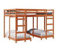 Lit superposé triple en bois de pin - vidaXL - 140x200 cm - Marron cire - Pin massif - Gain de place - Deux échelles