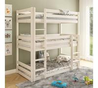Lit Superposé Triple En Bois Massif Isidore Blanc 90X190