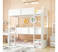 Lit Superposé Triple en Bois, pour Chambre Enfant, Blanc, 90x200 cm