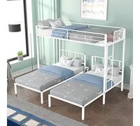Lit superposé triple en métal robuste pour 3 personnes avec garde-corps de sécurité, peut être séparé en 3 lits jumeaux, pas besoin de sommier tapissier, 233 x 198 x 183 cm (L x l x H) Blanc