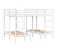 Lit superposé triple en pin massif, 140 x 200/70 x 140 cm, peu encombrant, pour chambre d'enfant et petits espaces, blanc et durable