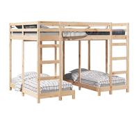 Lit superposé triple en pin massif - vidaXL - 140x200 cm - Marron - Pin massif - 3 niveaux - Deux échelles