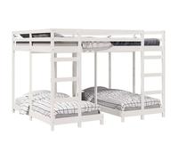 Lit superposé triple en pin massif - vidaXL - Blanc - 160x200 cm - Pin massif - 3 niveaux - Deux échelles