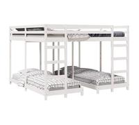 Lit superposé triple en pin massif - vidaXL - Blanc - 200x200 cm - Gain de place - Deux échelles - Barres de sécurité