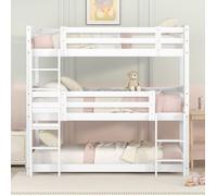 Lit Superposé Triple Enfant 90x200 Bois Blanc-ZUBALIYA -Transformable en 2 Lits，Livré avec Sommiers，Sans Matelas