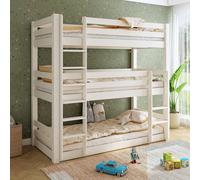 Lit Superposé Triple Extra-solide En Bois Massif Hercule Blanc 90X200