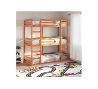 vidaXL Lit superposé triple bois de pin massif 90x200 cm marron cire 3284256