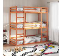 Vidaxl Lit Superposé Triple Marron Cire 75x190 Cm Bois De Pin Massif Marron