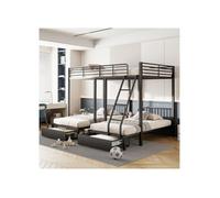 Lit superposé triple - MUVOE - Convertible 140x200 et 90x200 - Noir - Avec tiroirs - Métal