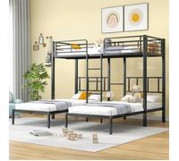 Lit superposé triple - Noir - 90x200cm - Métal - Barrière antichute - Échelle incluse