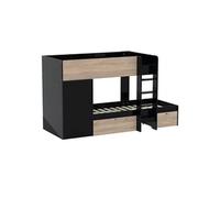 Lit superposé TWIN 90x190 avec armoire et tiroirs + 2 sommiers / Noir et Chêne blanch Noir et Chêne