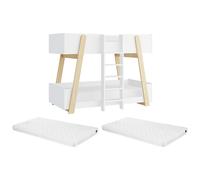 Lit superposés 90 x 190 cm - Blanc et naturel + Matelas - CORODELA