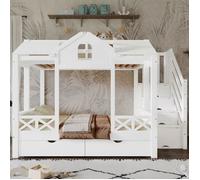 Lit Superposés 90 x 200 cm et 140 x 200 cm pour 2 Personnes, Lit Enfant avec 2 Tiroirs, Armoire avec Escalier et 4 LITS SUPERPOSES