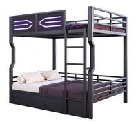 Lit superposés avec éclairage LED 140x200 cm,Lit Mezzanine Double avec Garde-Corps,Lits superposés en Fer forgé avec échelle, Noir