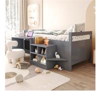 Lit surélevé 90x200 cm avec bureau rangements USB et escalier multifonction blanc lit mezzanine gain de place