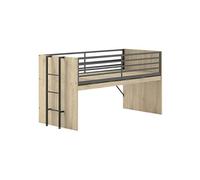 AltoBuy Marco - Lit Surélevé 90x200cm avec Plateau Bureau Coulissant Aspect Chêne Clair