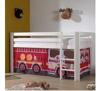 Lit surélevé avec échelle blanc décor camion de pompier - PINO