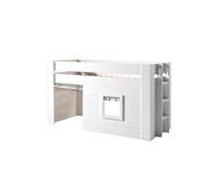 Lit Surélevé Cabane 90x200cm Blanc avec Rideaux - ELSA -