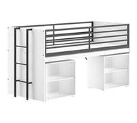 MARCO - Lit Surélevé Combiné 90x200cm Plateau coulissant avec Etagères Blanc - Altobuy Blanc G