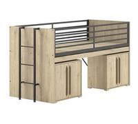 AltoBuy Marco - Lit Surélevé Combiné 90x200cm Plateau Coulissant avec Rangements 2P Aspect Chêne