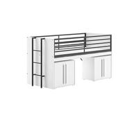 Lit Surélevé Combiné 90x200cm Plateau coulissant avec Rangements 2P Blanc - MARCO -