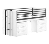 AltoBuy Marco - Lit Surélevé Combiné 90x200cm Plateau Coulissant avec Rangements 3T Blanc