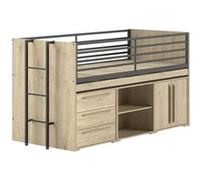 AltoBuy Marco - Lit Surélevé Combiné 90x200cm Plateau Coulissant avec Rangements Aspect Chêne