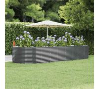 Lit Surélevé de Jardin Acier Galvanisé 396x100x68 cm Gris Fleurs vidaXL