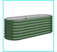 Lit surélevé de jardin en acier enduit de poudre 114x40x36 cm Vert - ASHATA - BK318863 - Ovale