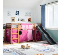 Lit surélevé d'enfant avec rideaux Rose 80x200 cm pin massif