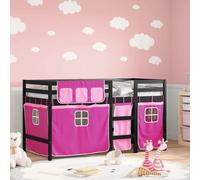 Lit surélevé d'enfant avec rideaux Rose 90x200 cm pin massif