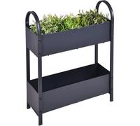 Lit surélevé en métal peint par poudrage anthracite - 60 x 22 cm - Lit précoce en fer gris foncé avec 2 bacs à plantes