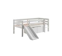 SLEEPY - Lit Surélevé en Pin Laqué Blanc 90x200cm avec Tobogan et 2 Tiroirs -