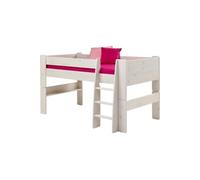 Lit surelevé enfant en pin massif chaulé Blanc couchage 90 x 200 cm - Dim : 113 x 206 x 114 cm -PEGANE-