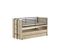 MARCO - Lit Surélevé Gigogne 90x200cm avec Plateau Bureau Coulissant Aspect Chêne clair - Altobuy Marron G