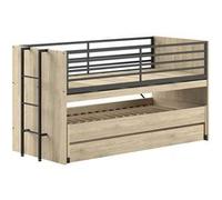 MARCO - Lit Surélevé Gigogne 90x200cm avec Plateau Bureau Coulissant Aspect Chêne clair - Altobuy Marron G