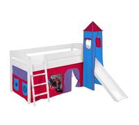 Lit surélevé ludique/évolutif IDA 4105 Spiderman2 - avec rideaux, toboggan et tour - LILOKIDS - blanc laqué