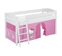 Lit surélevé ludique - HELLO KITTY - IDA 4105 - Rose - Rideaux inclus - Bois massif