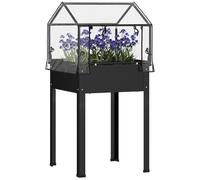 Lit surélevé Outsunny avec couverture, lit surélevé pour herbes aromatiques avec trous d'écoulement, bac à plantes en métal, résistant aux intempéries Lit de légumes