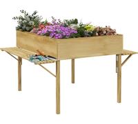 Lit surélevé Outsunny en bois, lit précoce pliable avec 12 grilles de séparation, lit pour herbes aromatiques, bac à plantes, bac à fleurs avec tissu non tissé pour jardin, balcon, 122 x 91,5 x 89 cm,