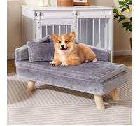 Lit Surélevé pour Animaux de Compagnie COSTWAY, Coussin Amovible, Oreiller, Pieds en Bois Massif, Dossier, Canapé pour Animal Gris