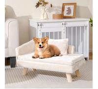 Lit Surélevé pour Animaux de Compagnie COSTWAY, Coussin Amovible, Oreiller, Pieds en Bois Massif, Dossier, Canapé pour Animal Blanc