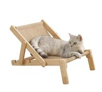 Lit surélevé pour chat - Chaise en sisal - Grattoir - Mini chaise de plage - Hamac - En bois naturel réglable et amovible - Avec rembourrage en sisal - Pour toutes les saisons