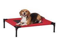 PawHut Lit surélevé pour chiens & chats – Tissu Oxford textilène micro-perforé 76×61×18cm Rouge/Noir