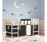 Lit surélevé pour enfants avec rideaux Blanc Noir 90x200cm en pin