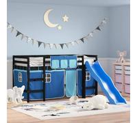 Lit surélevé pour enfants avec rideaux Bleu 90x190 cm Pin massif
