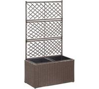 vidaXL Lit Surélevé en Treillis 2 Pots Bac à Plante Pot de Fleurs Jardinière Jardin Patio Terrasse 58x30x107cm Résine Tressée Marron