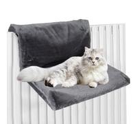 Lit suspendu pour chat avec chauffage - Lit confortable pour radiateur - Tissu peluche - Hamac pour chat - Sac douillet (gris, rectangulaire)