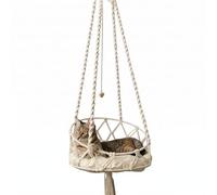 Lit Suspendu pour Chat, hamac Suspendu pour Chat, balançoire tissée à la Main avec Coussin Doux et Pompon pour intérieur et extérieur, Blanc, hamac pour fenêtre